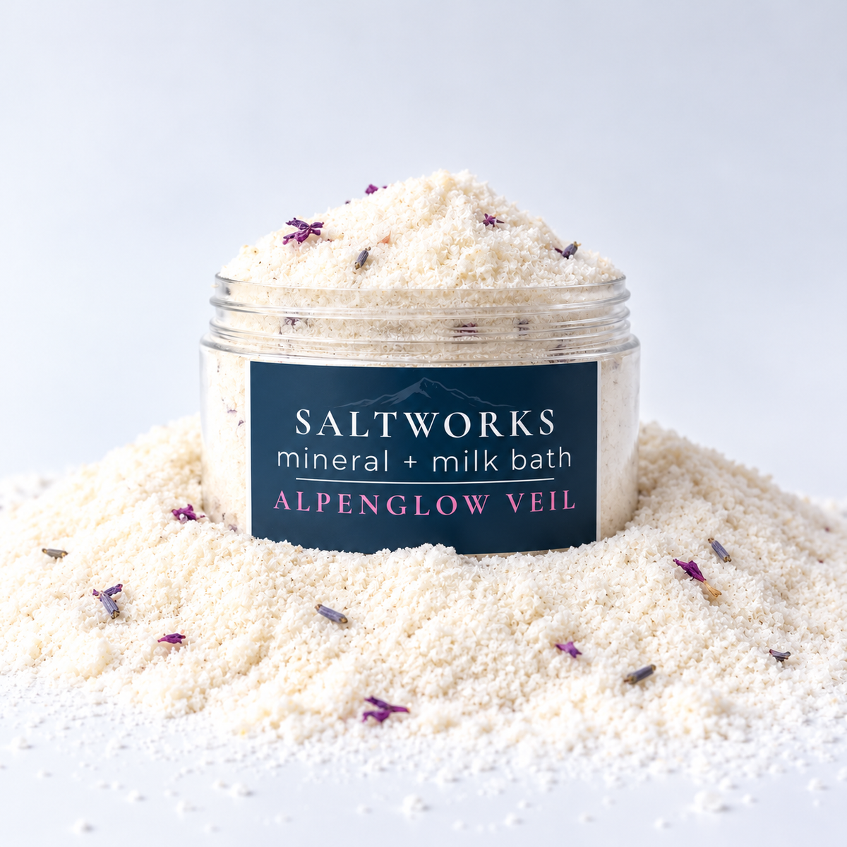 Alpenglow Veil Mineral + Milk Bath jar with fireweed pieces - Wild Alaska Skincare